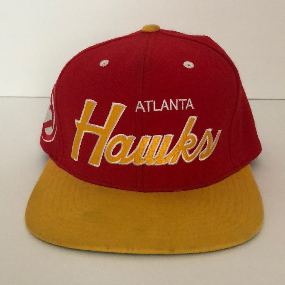 Vintage Atlanta Hawks Snapback Hat Red Yellow